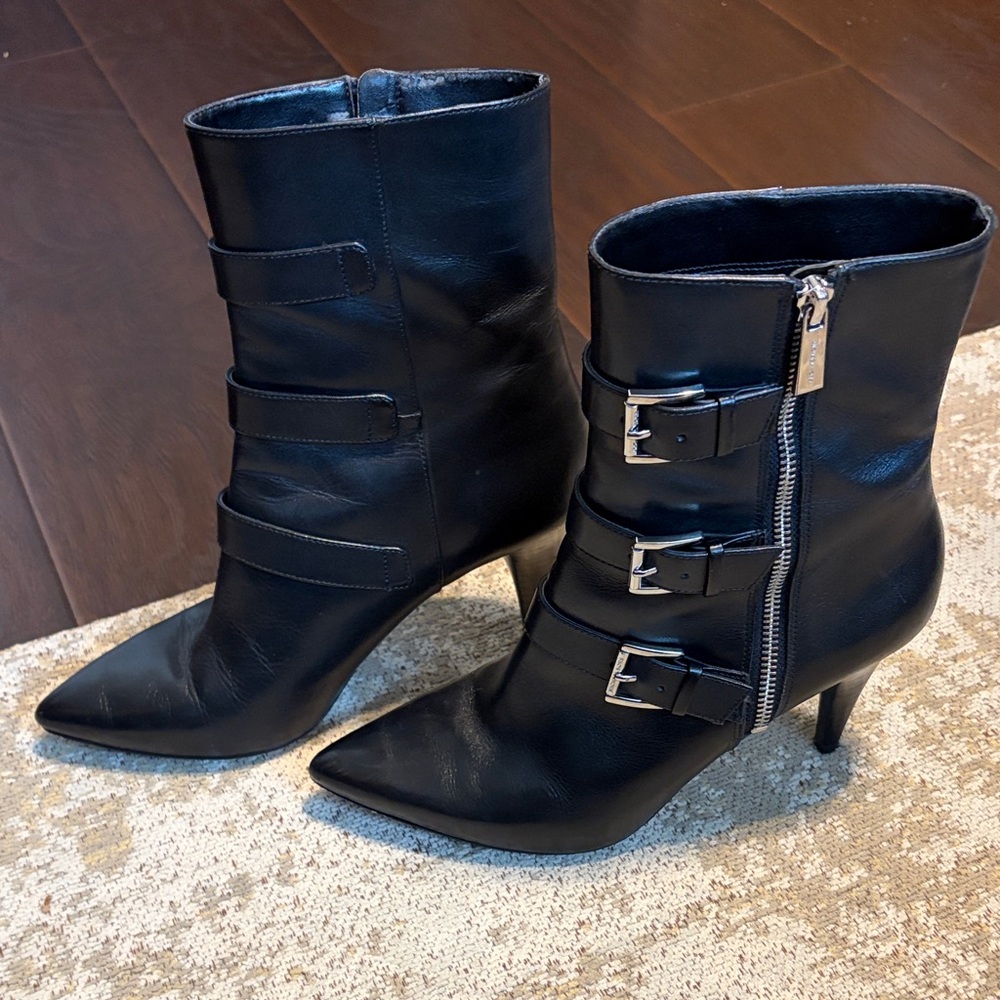 Michael Kors Black Heeled Boots with Buckle Accents